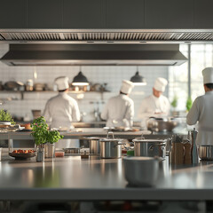 Professional chefs cooking in commercial kitchen