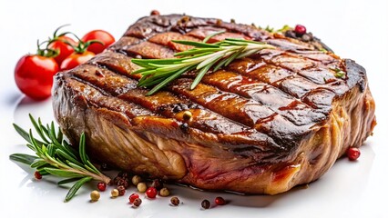 Juicy Grilled Rib-Eye Steak Isolated on White Background - Perfect for Restaurant Menus & Culinary Websites