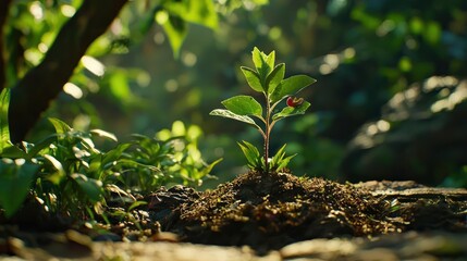 Small Green Plant Growing In Sunlight