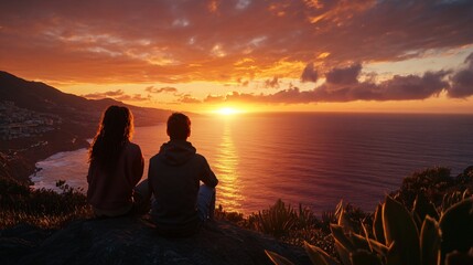 Two Friends Watching Majestic Sunset on Beach in Tenerife © Chrisgyle
