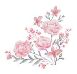 Flowers watercolor illustration.Manual composition.Big Set watercolor elements.
