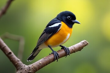 Vibrant Orange and Black Bird Perched on Branch - Close-up Nature Photography