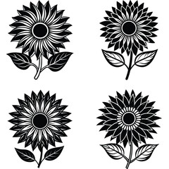 Elegant Sunflower Silhouettes: Nature-Inspired Vector Art