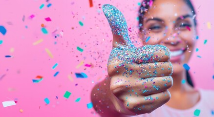 Celebrating Happiness with Pink Confetti and Nail Paint