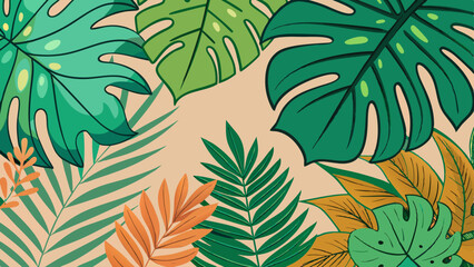 tropical leaves pattern with monstera and palm