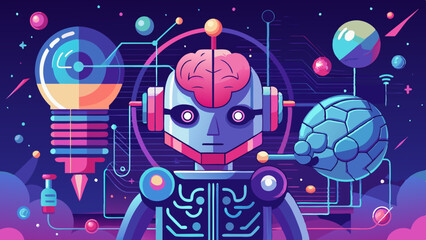 Ai and robotics illustration with digital brain