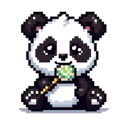 흰 배경, 판다, 픽셀아트, jpeg (white background, panda, pixel art, jpeg)