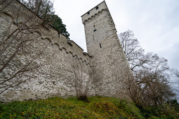 Museggmauer, an old city wall fort in Lucerne from the Medieval ages, Switzerland