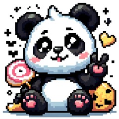 Obraz premium 흰 배경, 판다, 픽셀아트, jpeg (white background, panda, pixel art, jpeg)