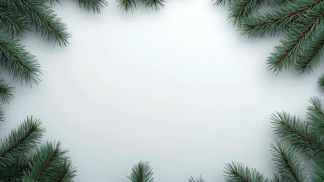Festive pine branches create a natural frame on a light background for seasonal celebrations