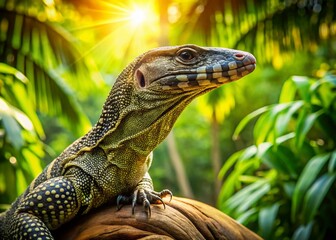 Lace Monitor Lizard Basking, Daintree Rainforest, Australia - Wildlife Stock Photo