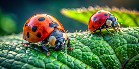 Obraz premium Ladybug on Leaf: Two Stunning Angles - High-Resolution Stock Photo