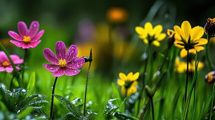 Beautiful colorful wild flowers in Spring.