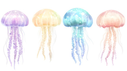 Fototapeta premium Watercolor, pastel rainbow jellyfish clipart on a white background 