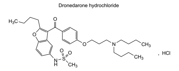Chemical structure of dronedarone hydrochloride, drug substance
