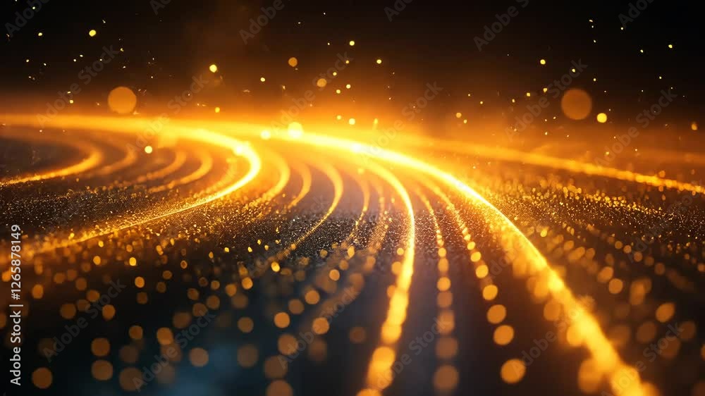 Wall mural dynamic golden light trails on a dark background creating a mesmerizing visual flow.