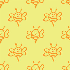 Seamless pattern with happy bees doodle for decorative print, wrapping paper, greeting cards, wallpaper and fabric