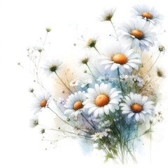 Fototapeta premium 흰 배경, 캐모마일, 수채화, jpeg (white background, chamomile, water colour, jpeg)