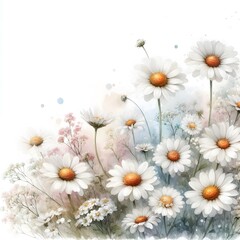 Obraz premium 흰 배경, 캐모마일, 수채화, jpeg (white background, chamomile, water colour, jpeg)