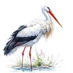 Fototapeta premium 황새, 수채화, jpeg (Stork, water colour, jpeg)