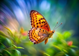 Obraz premium Long Exposure of Common Leopard Butterfly (Phalanta phalantha) in Mumbai, India