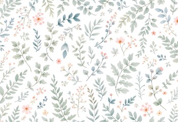 Seamless Pattern of Delicate Watercolor Floral Illustrations on White Background