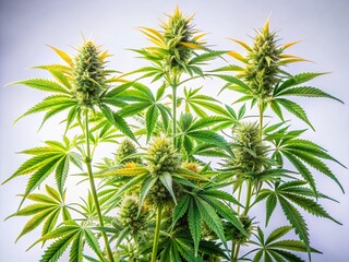 Long Exposure Photography of Isolated Marijuana Plants on White Background