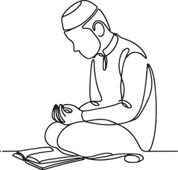 Elegant Line Drawing of Muslim in Prayer - Vector Illustration
