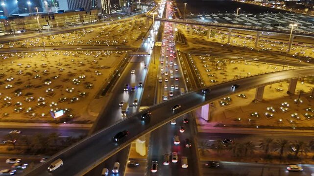 Nighttime Aerial View of Riyad City Lights and Highways. KAFD