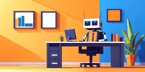 corporate robot working in office executive 