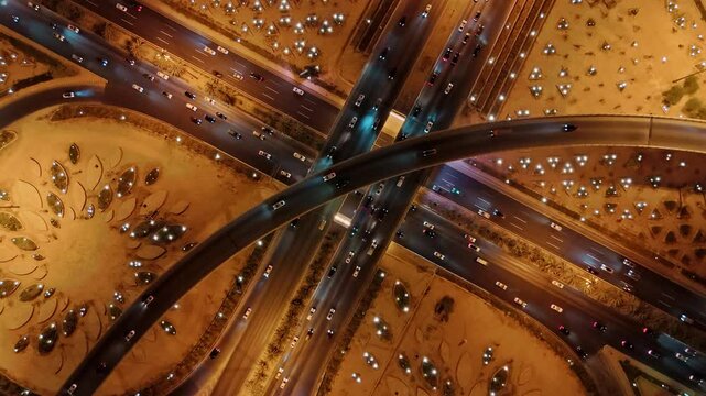 Nighttime Aerial View of Riyad City Lights and Highways. KAFD
