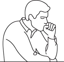 Line Drawing of a Coughing Person – Vector Illustration
