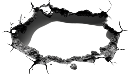 Broken Wall Texture Abstract Gray Background, 3D Design with Dark Cracks, isolated on transparent background.