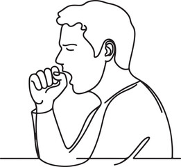 Line Drawing of a Coughing Person – Vector Illustration