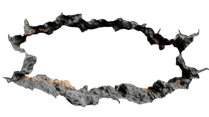 Gray Concrete Crack 3D Wall Texture, Rough Grunge Design with Stone Holes, isolated on transparent background.