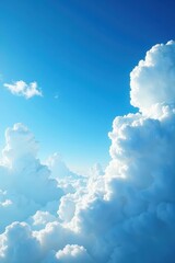Deep azure expanse, scattered cumulus clouds, bright sunlight, light, clouds, scene