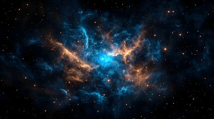 Naklejka premium Cosmic Nebula with Blue and Orange Hues in Dark Space