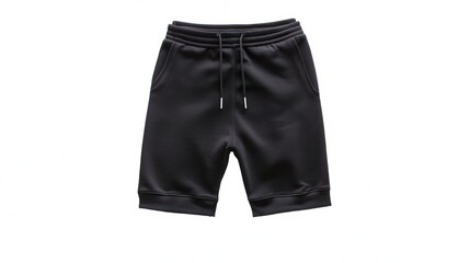 Black Cotton Shorts on White Background