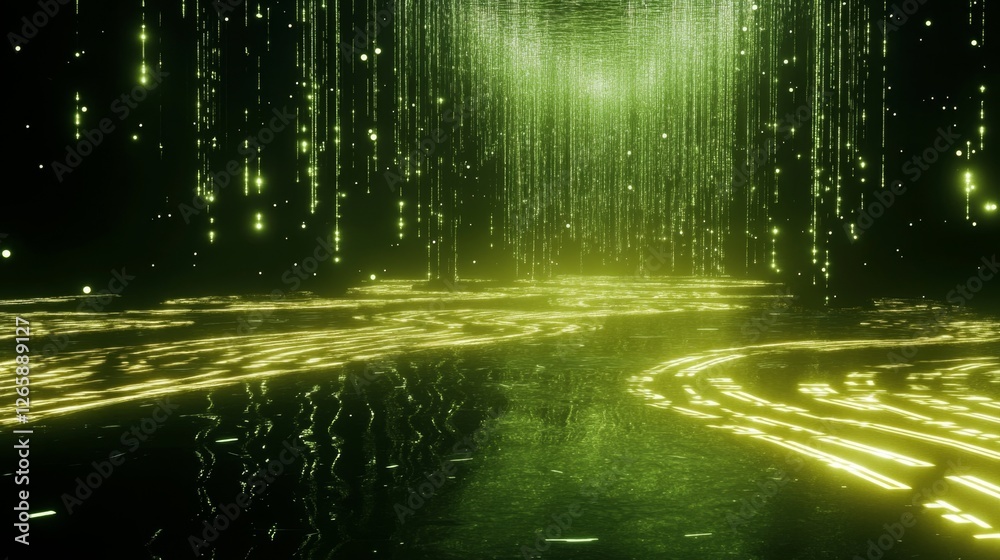 Poster exploring the deep cyberspace digital realm neon data visualization virtual environment immersive ex