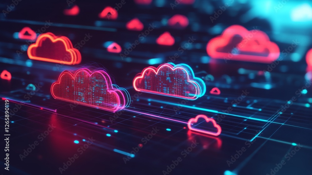 Poster exploring digital network paths cloud computing infrastructure virtual environment technical overvie