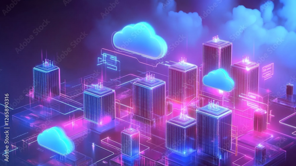 Poster integrating cloud computing elements in a digital network technology sector article virtual space ex