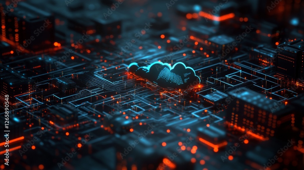 Poster connecting the future digital network with cloud computing visual effects online multimedia presenta