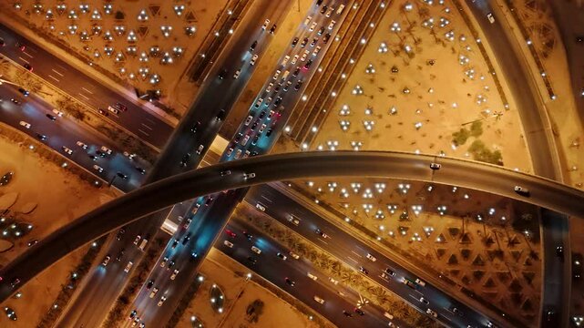 Nighttime Aerial View of Riyad City Lights and Highways. KAFD