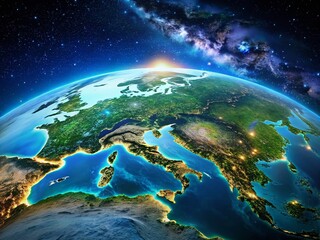 Obraz premium Low Light Winter Planisphere: Detailed Earth Landforms Aerial View