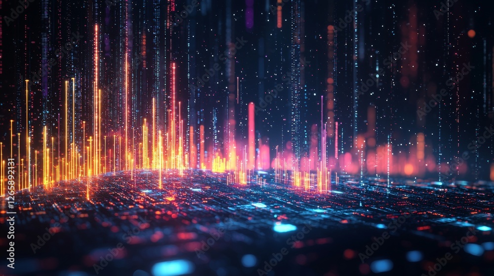 Wall mural abstract digital data stream futuristic technology background with glowing lines and particles