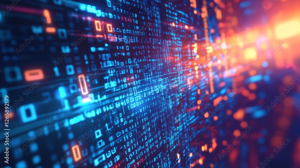 Poster exploring a glowing cyberspace digital realm streaming binary data virtual environment immersive per