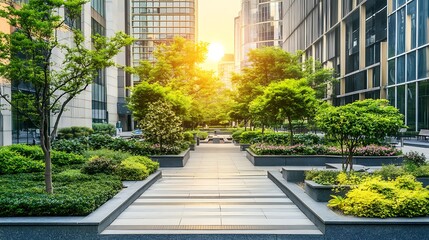 Obraz premium Urban Oasis Modern Cityscape Green Landscaping