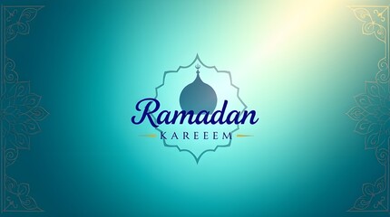 Naklejka premium Ramadan Kareeem greeting card template with teal background.