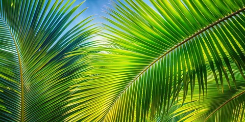 Fototapeta premium Lush Green Coconut Palm Leaves Background - Tropical Nature Stock Photo