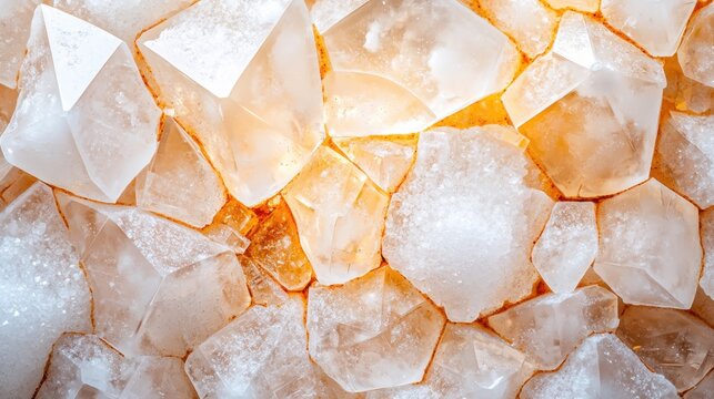 A highly detailed close up of salt crystals, intricate geometric structures illuminated by soft light, tiny sparkles creating a shimmering effect